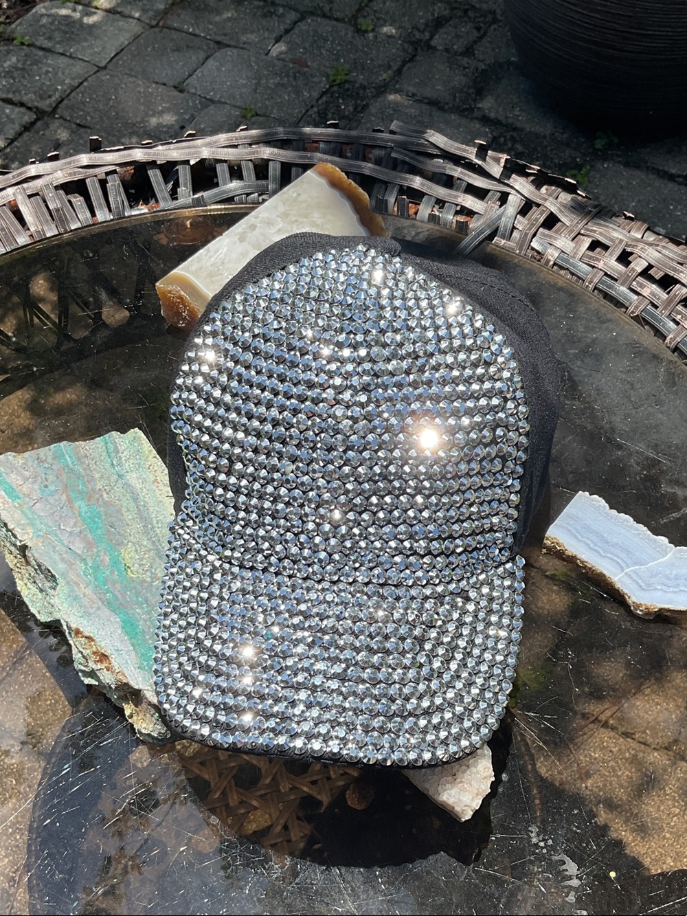 Crystal Rhinestone Embellished Black Baseball Cap